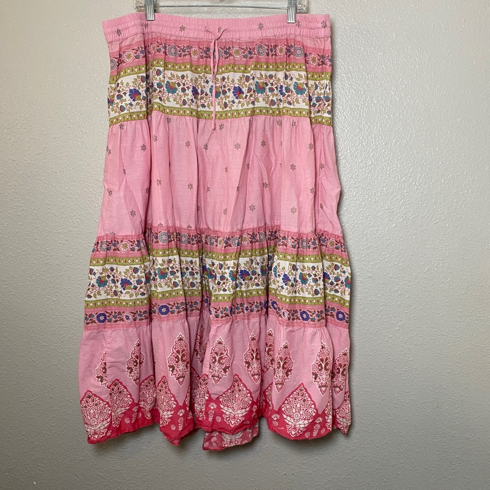 Pink Boho Midi Skirt 18/20W Bohemian Hippie Colorful Festival Peasant Feminine
